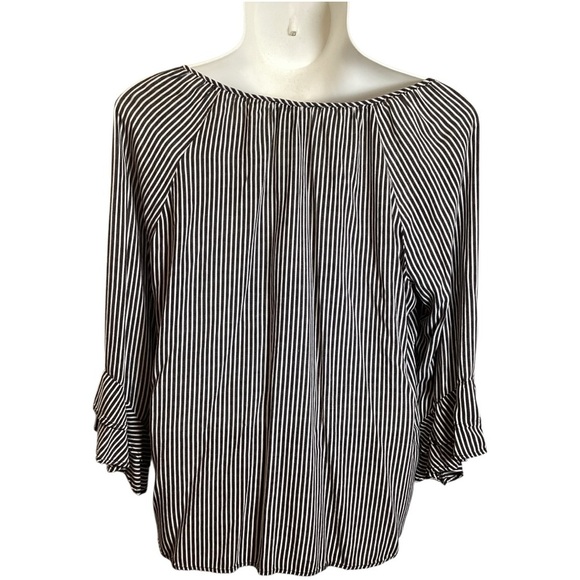 Fred David Black and White Striped Blouse, Plus Size 2X - Picture 2 of 7